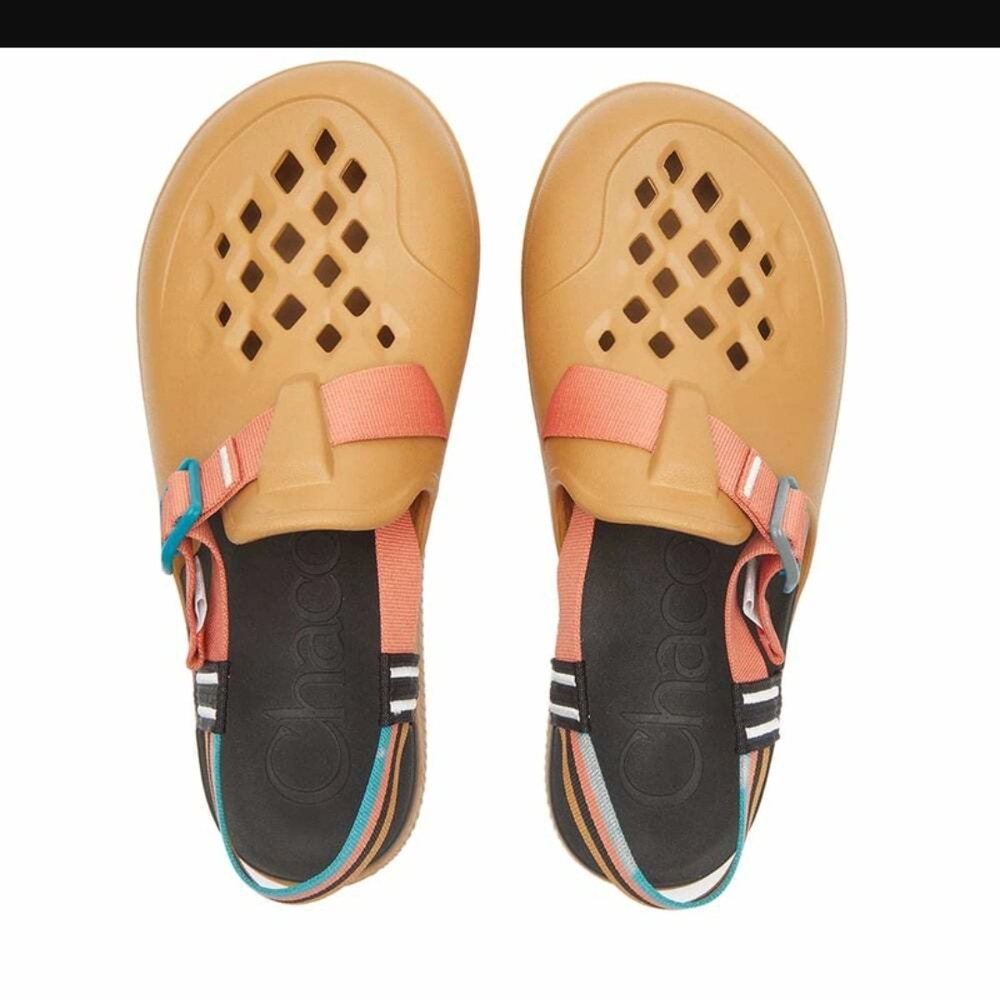 Chaco Chillos Clog Mens 11 Retro  Brown and Pink Sandals with Blue Highlights